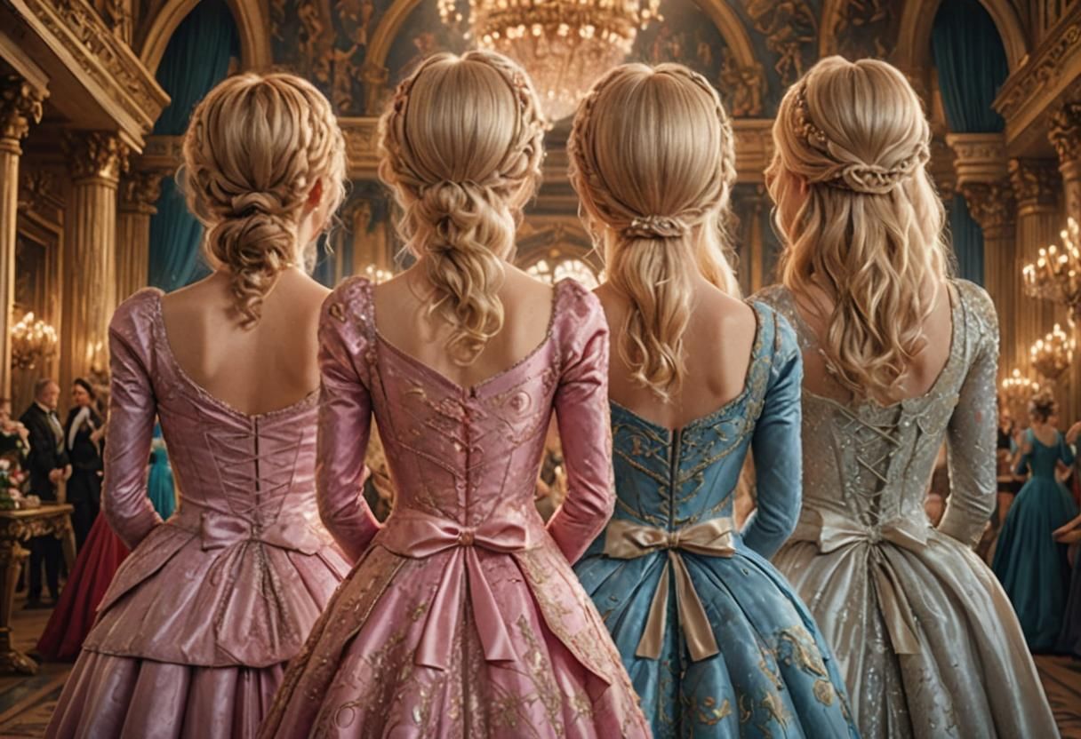 Princesses in Ball Gowns at a Palace Ballroom