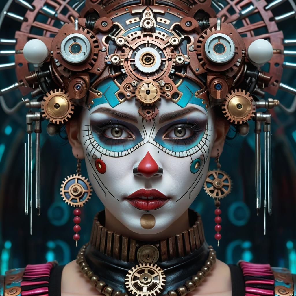 Aztec Princess Portrait in Cyberpunk Steampunk Style