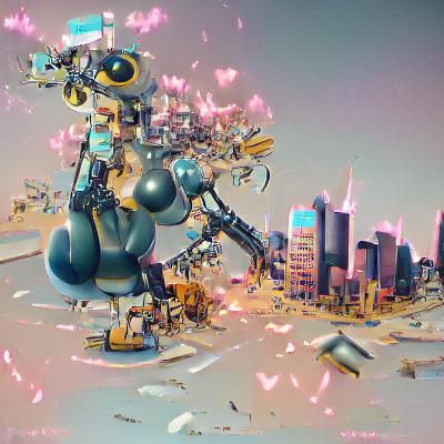 Giant Honeypunk Mech Destroys Futuristic City