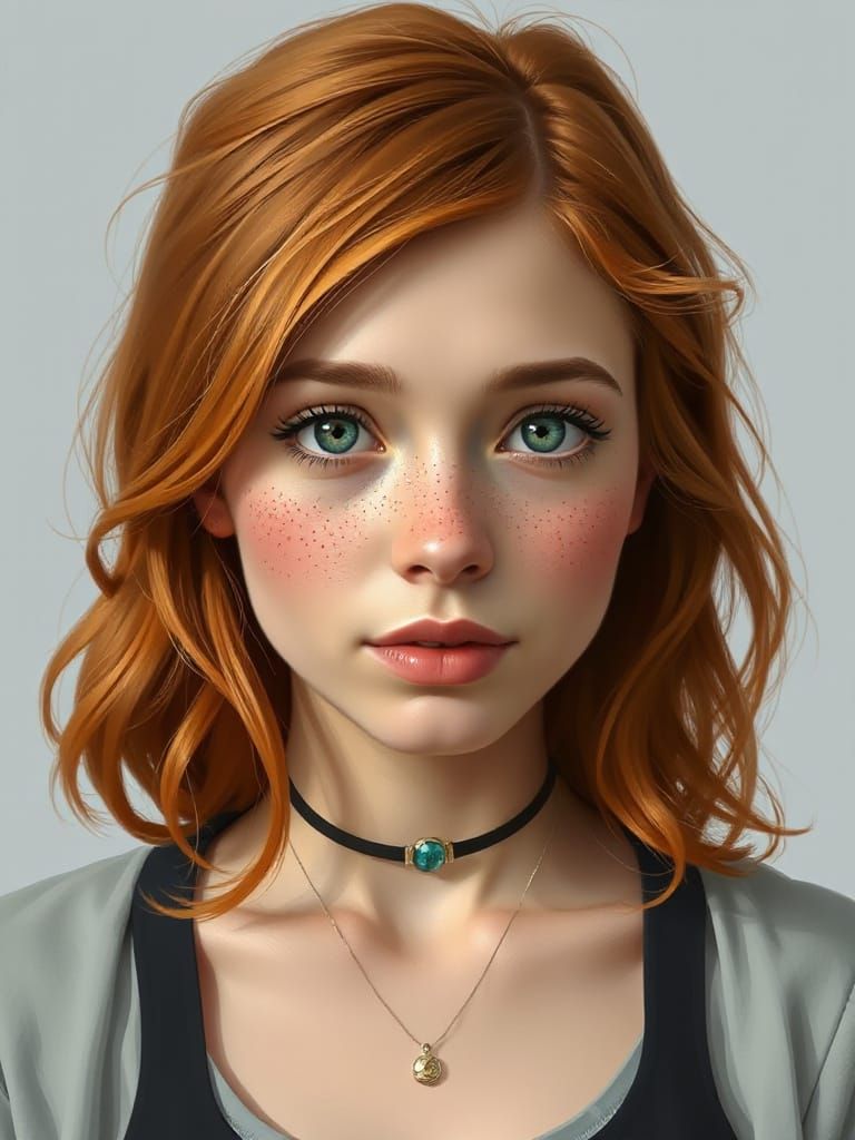 Charming Freckled Woman: Digital Art in Illustrative Style