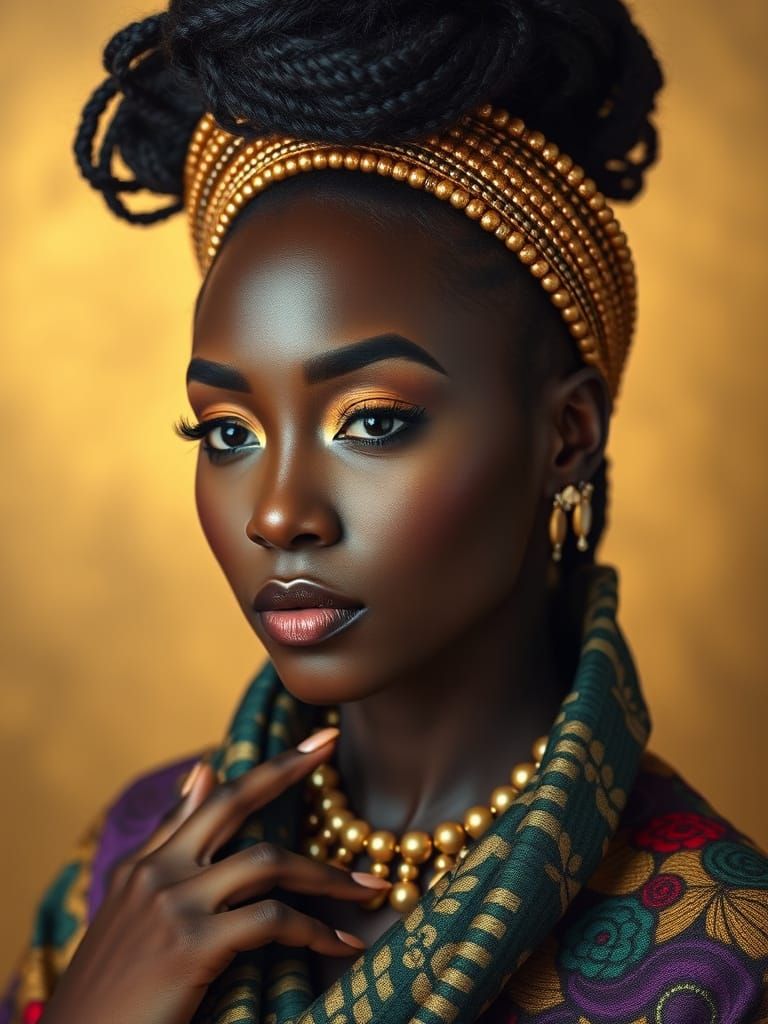African American Woman in Bold Asoke Attire, Digital Surreal...