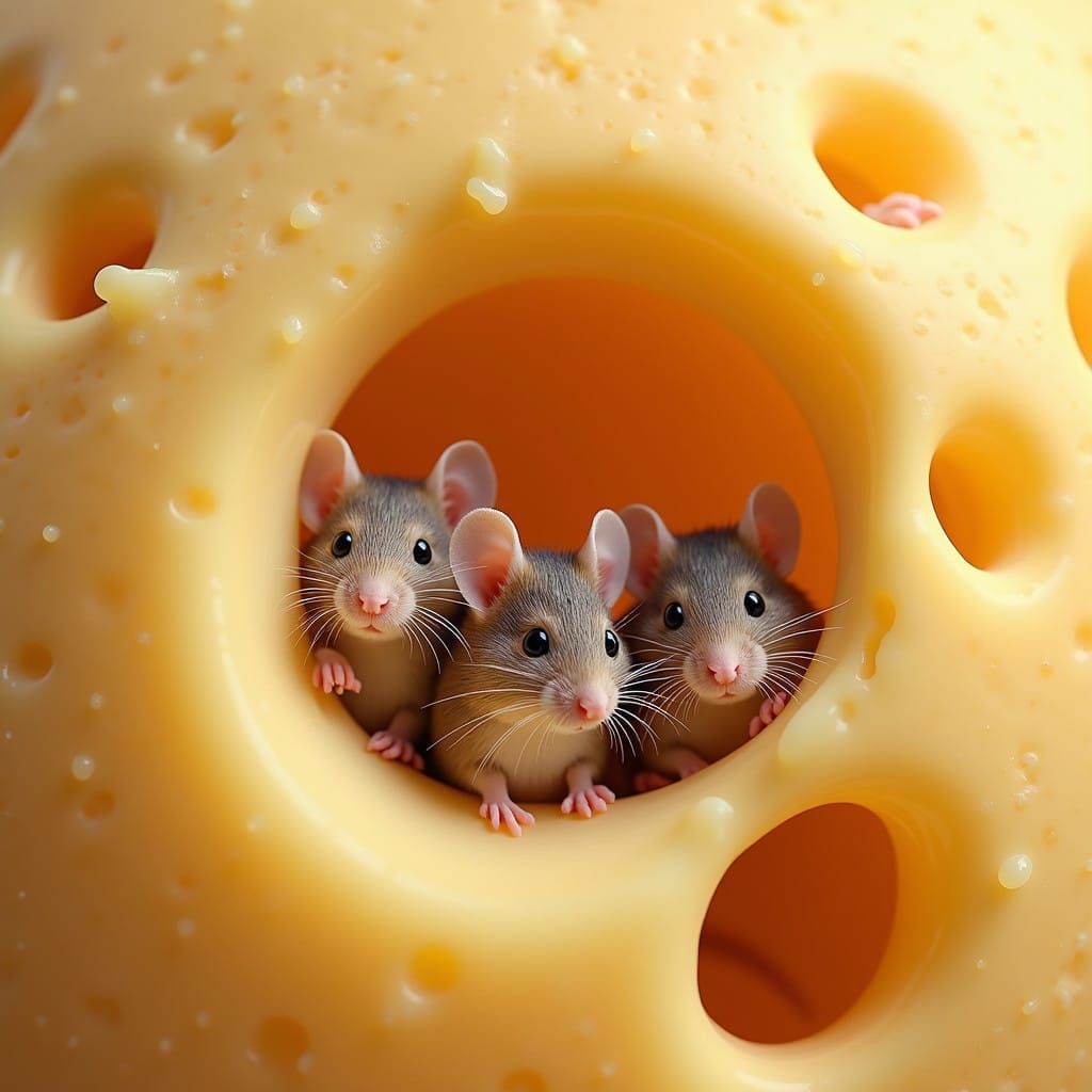 Hyper Realistic Mice in Majestic Swiss Cheese