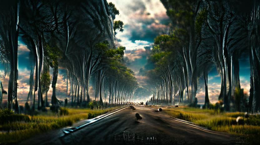 Epic Road Through Forest Digital Matte Painting