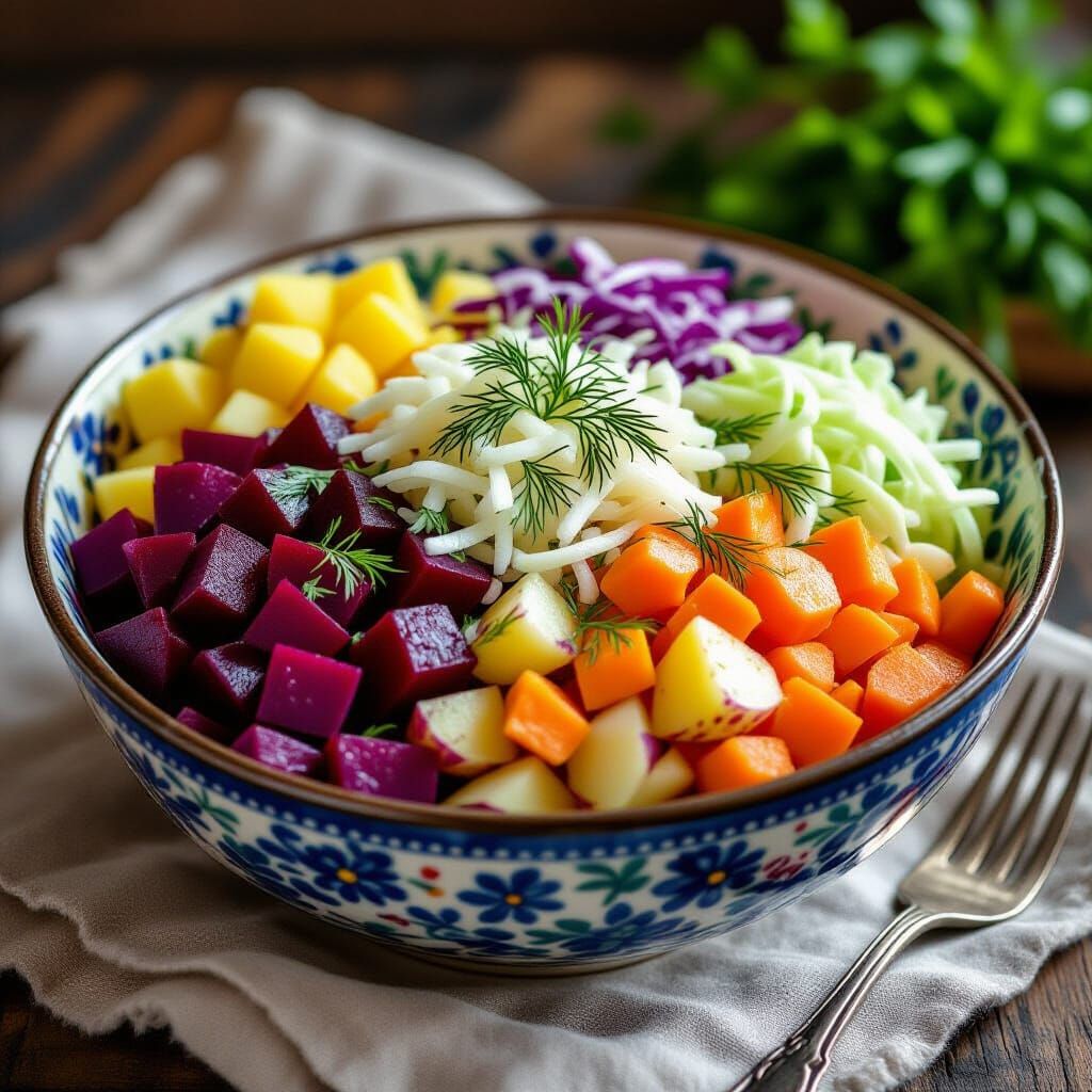 Vibrant Ukrainian Salad Bowl with Root Vegetables