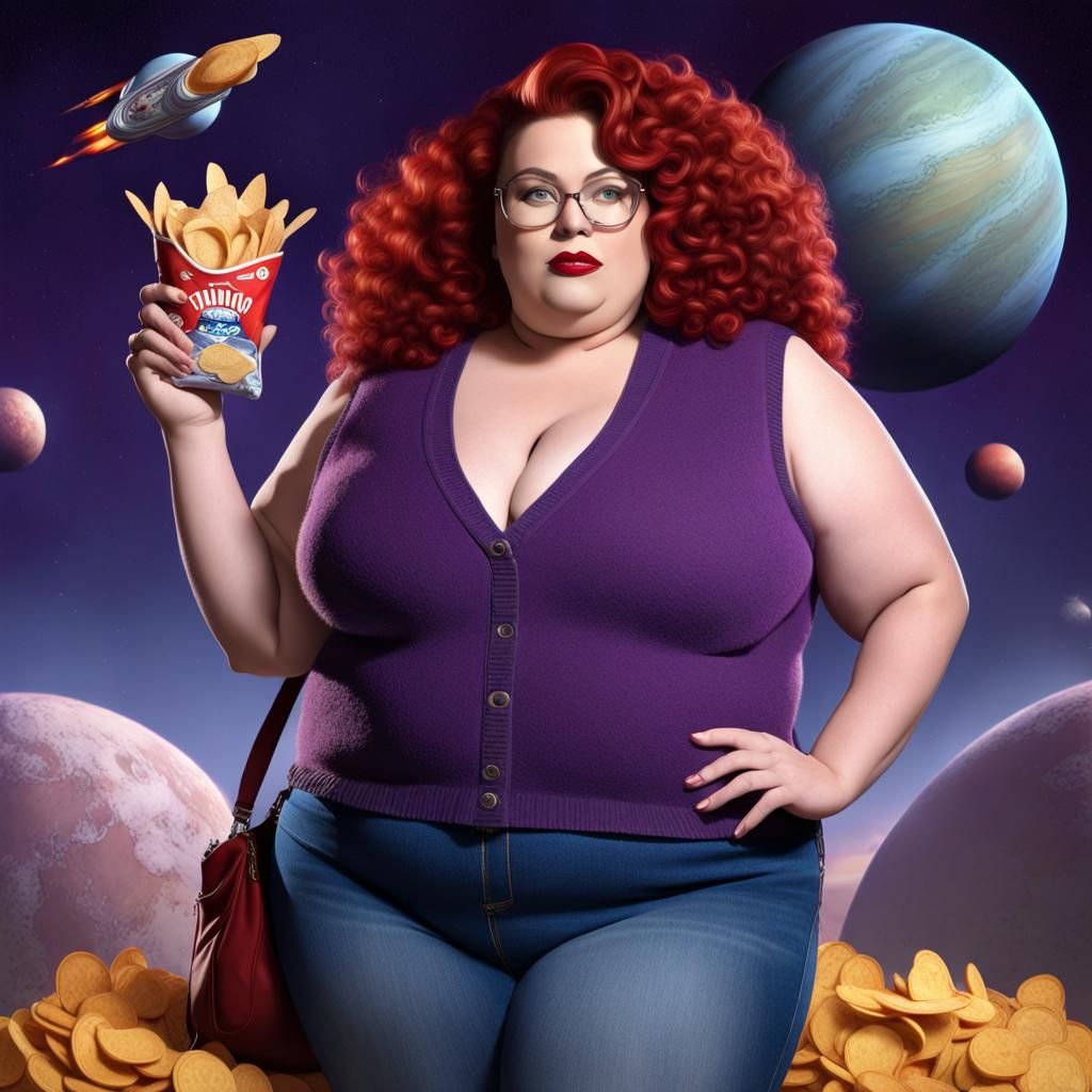 Plus Size Model Ad with Rocket Ship, Matte Painting