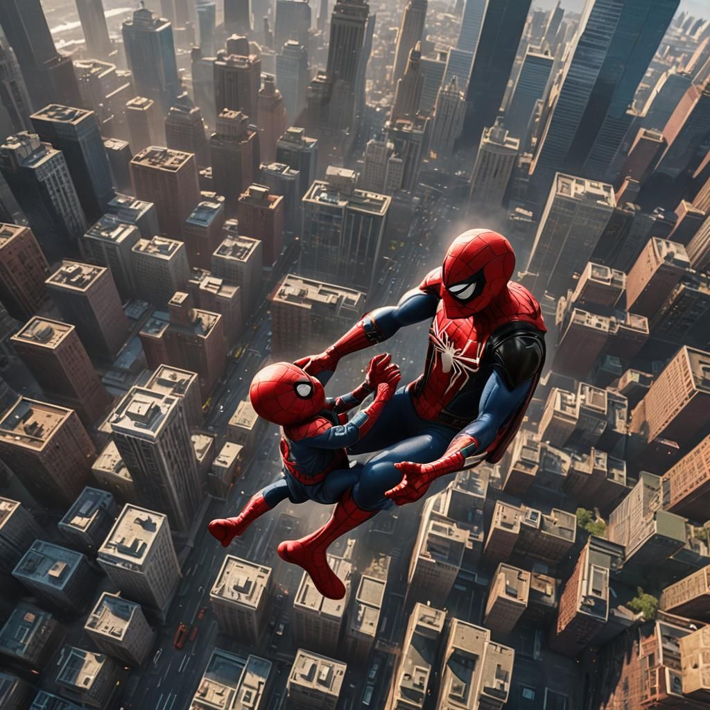 Spider-Man Holding a Baby: Detailed Fantasy Art