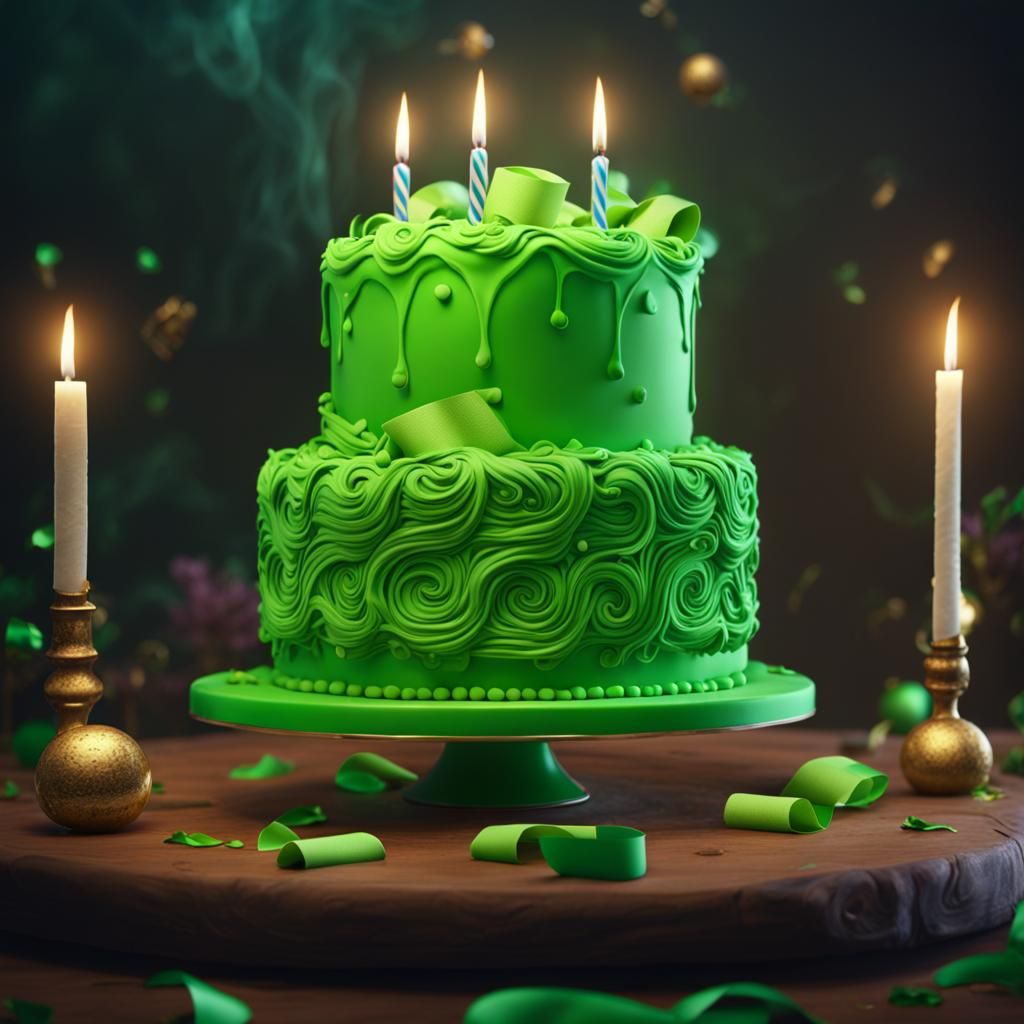 Bright Green Birthday Cake with Toilet Paper: Detailed Matte...