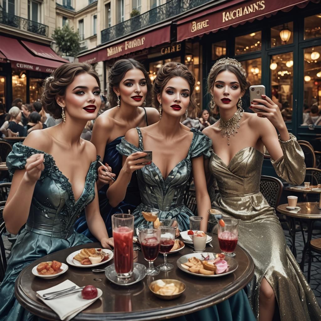 Influencers at Parisian Cafe in 3D Rendered Style