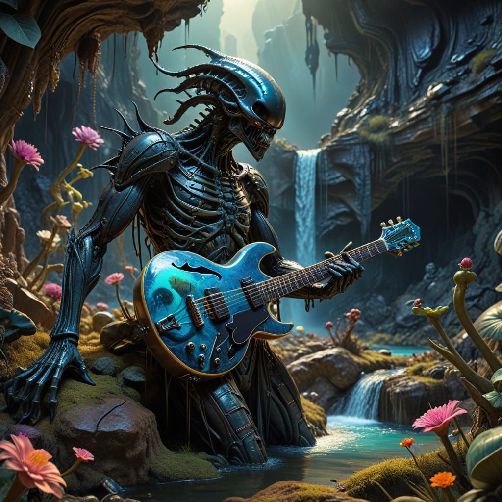 Surreal Electric Guitar with Alien Landscape