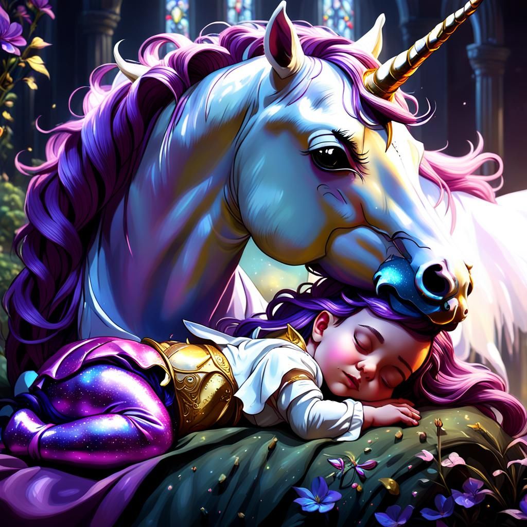 Baby Princess and Unicorn: Dark Fantasy Art
