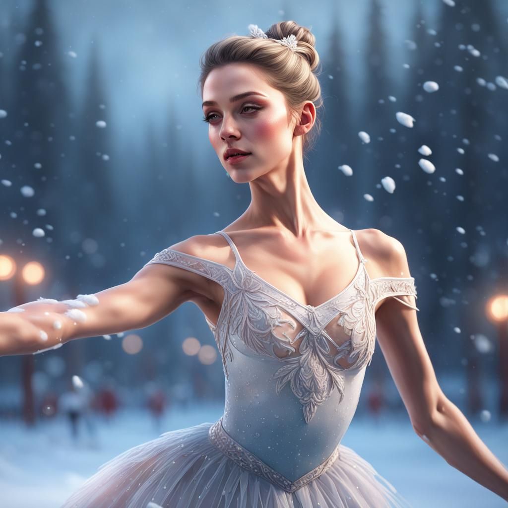 Ballerina Dances on Ice: Hyperdetailed Winter Portrait