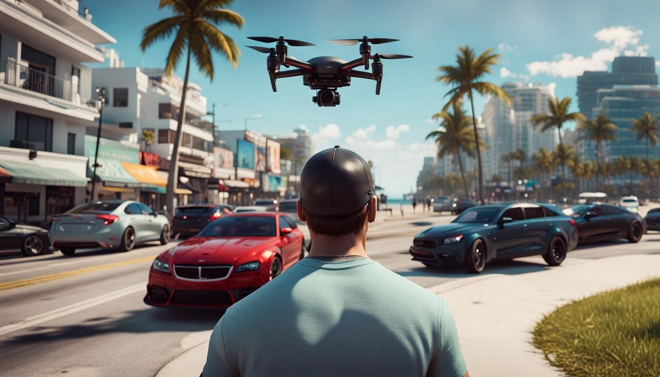 Man Launches Drone in Miami: GTA Style Hyperrealism
