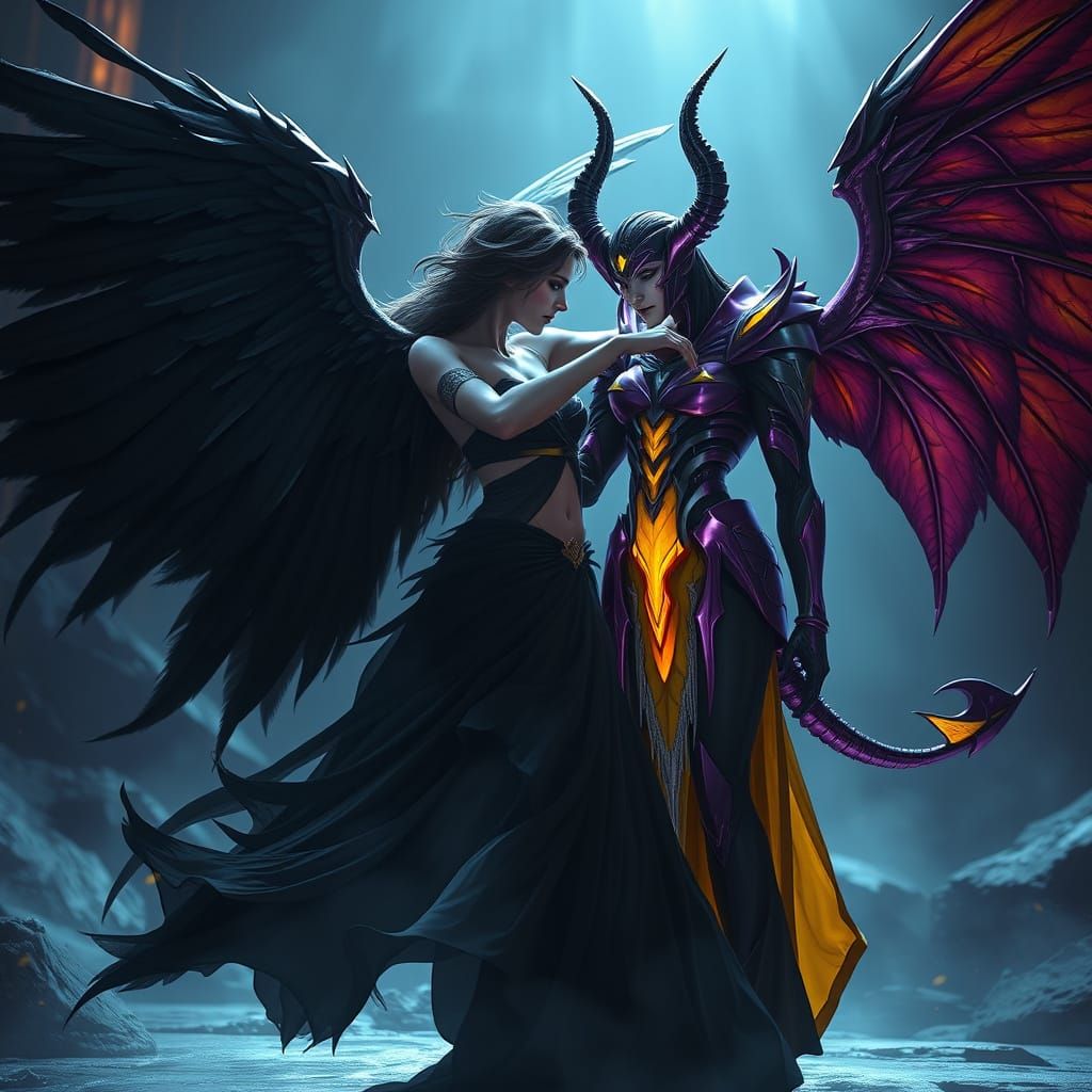Angelic Demon Dance in Hyperdetailed Dark Fantasy Style