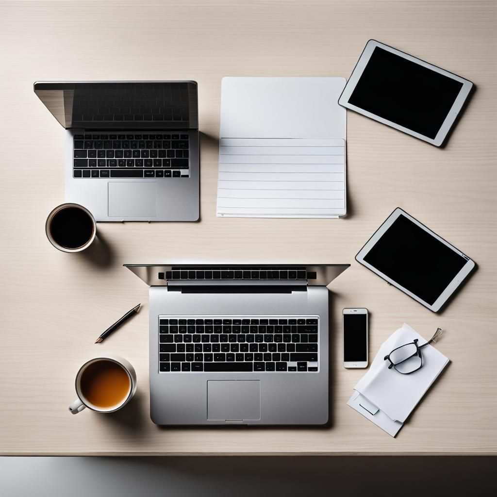 Overhead Desk Flat Lay: Realistic Professional Photo