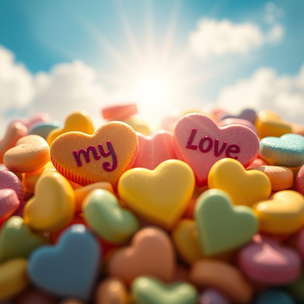 Vibrant Candy Hearts Bask in Heavenly Sunshine