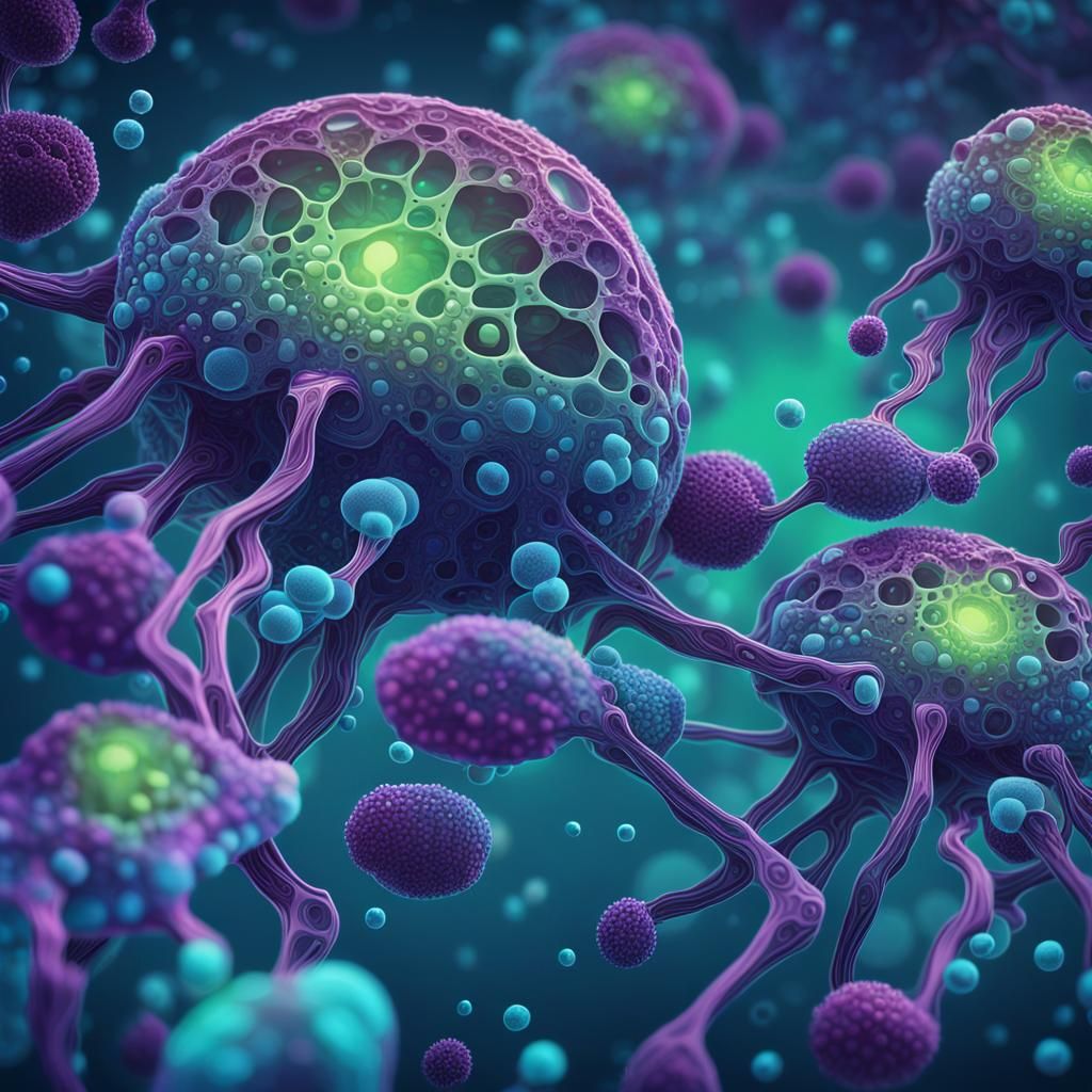 Detailed Biomechanical Illustration of Merging Alien Cells