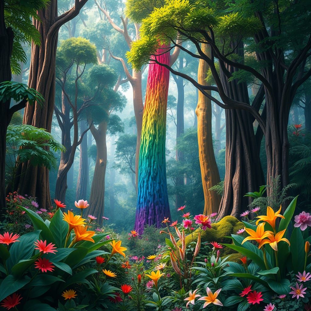 Whimsical Rainbow Forest with Ethereal Quality