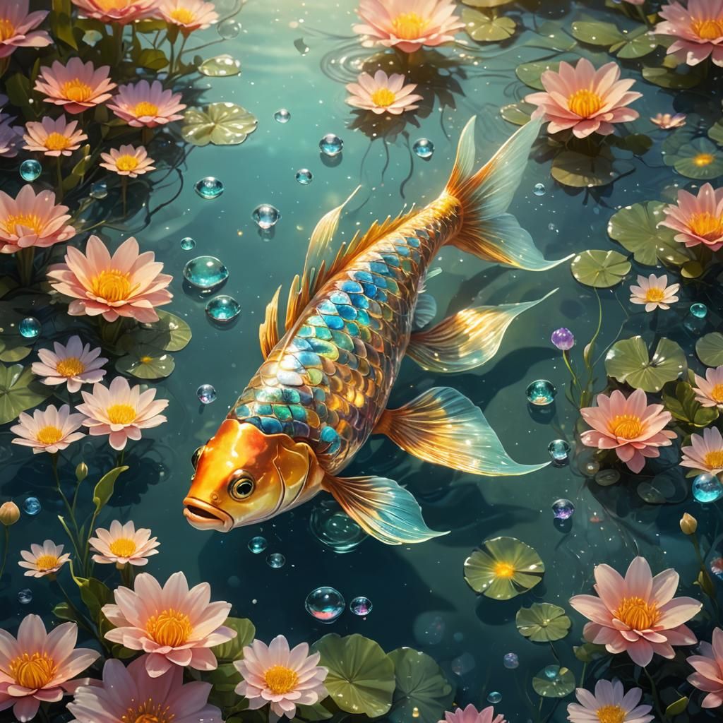 Magic Fish in Sparkling Puddle: Fantasy Illustration