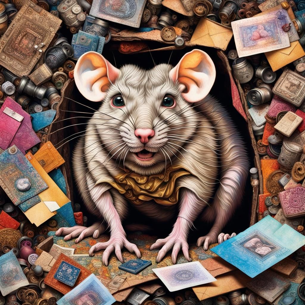 Packrat in Rococo Junkyard: Mixed Media Collage