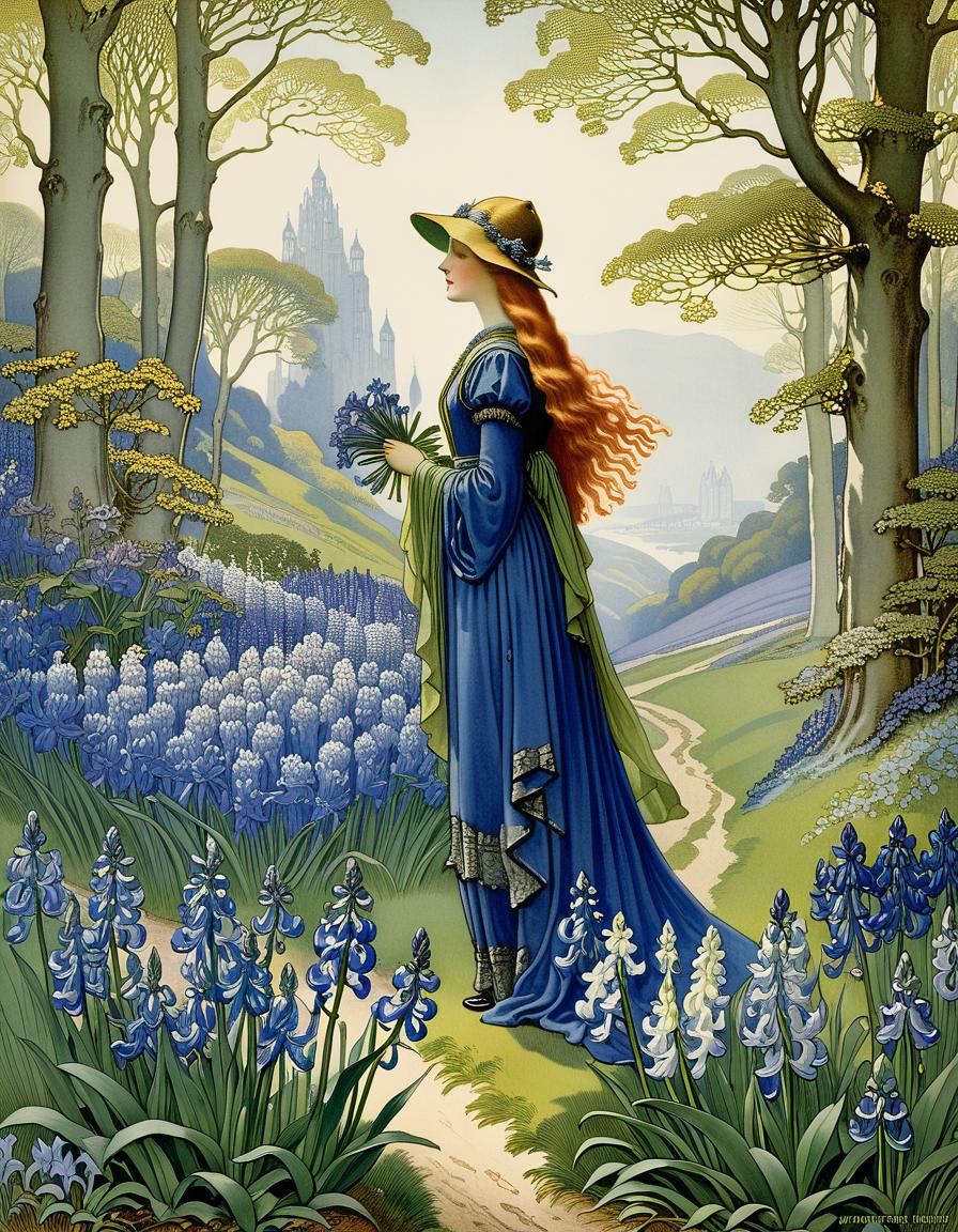 Vibrant Bluebells Bloom in a Whimsical Watercolor Style