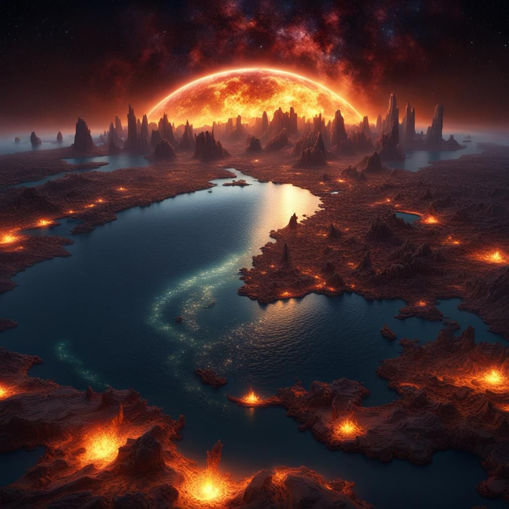 Fiery Waters: A Divided World in Starry Night