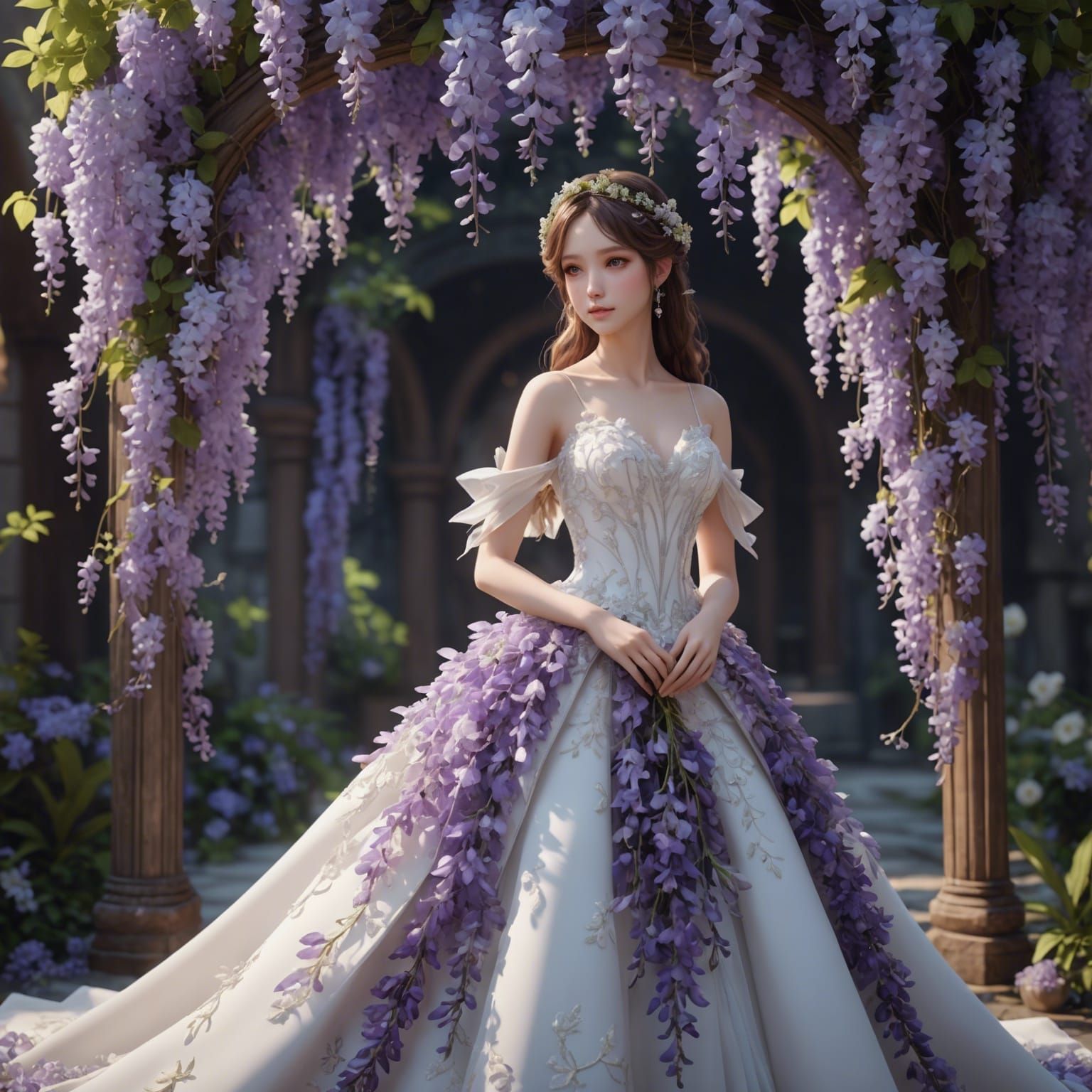 Fairy in Wisteria Wedding Dress, 3D Anime Art