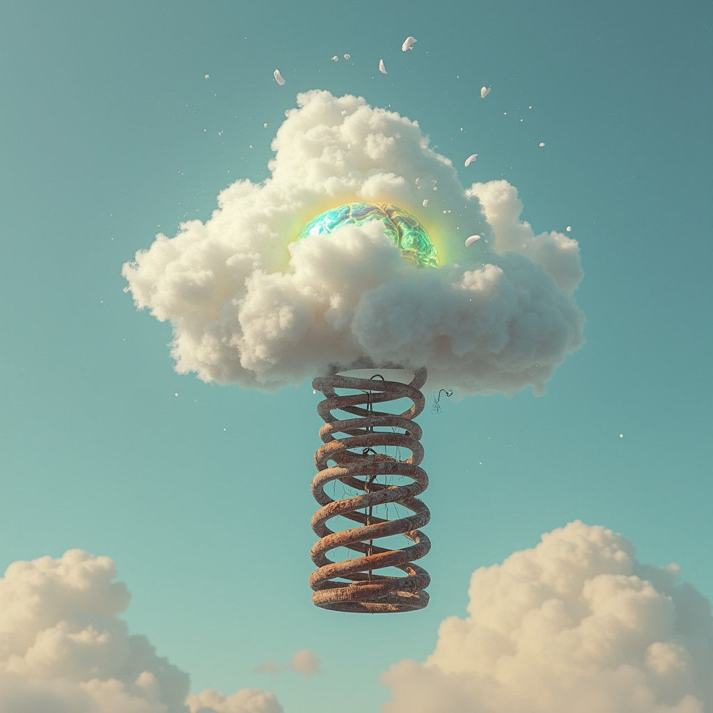 Thought Cloud with Glowing Brain in Surreal Scene