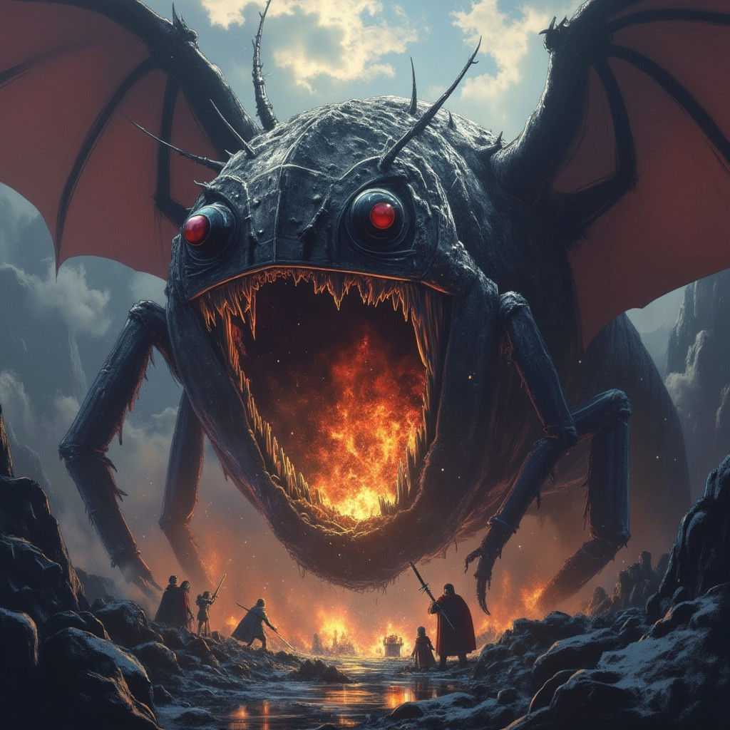 Infernal Ant Emerges from Dragon in Apocalyptic Battle