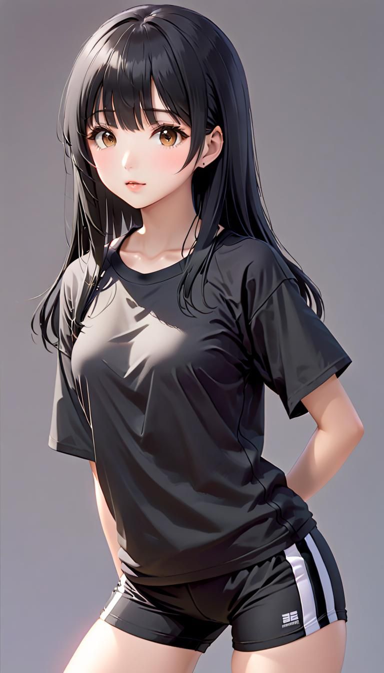 Cute Japanese Teen Girl in Oversized T-Shirt