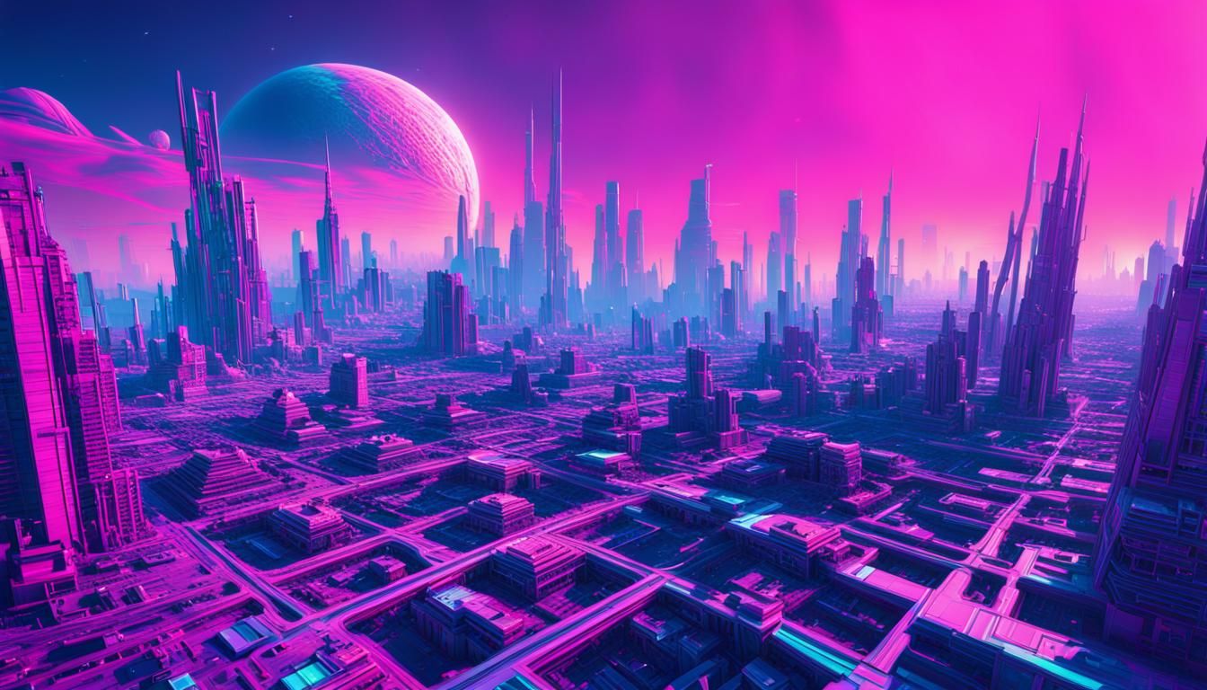 Futuristic Alien City in Vaporwave Style, Ray Tracing