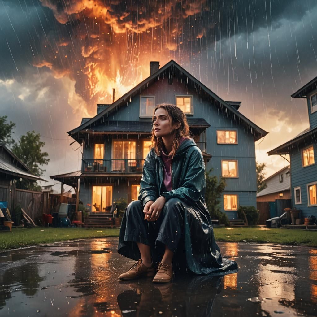 Girl in Floating House: Fantastical Matte Painting