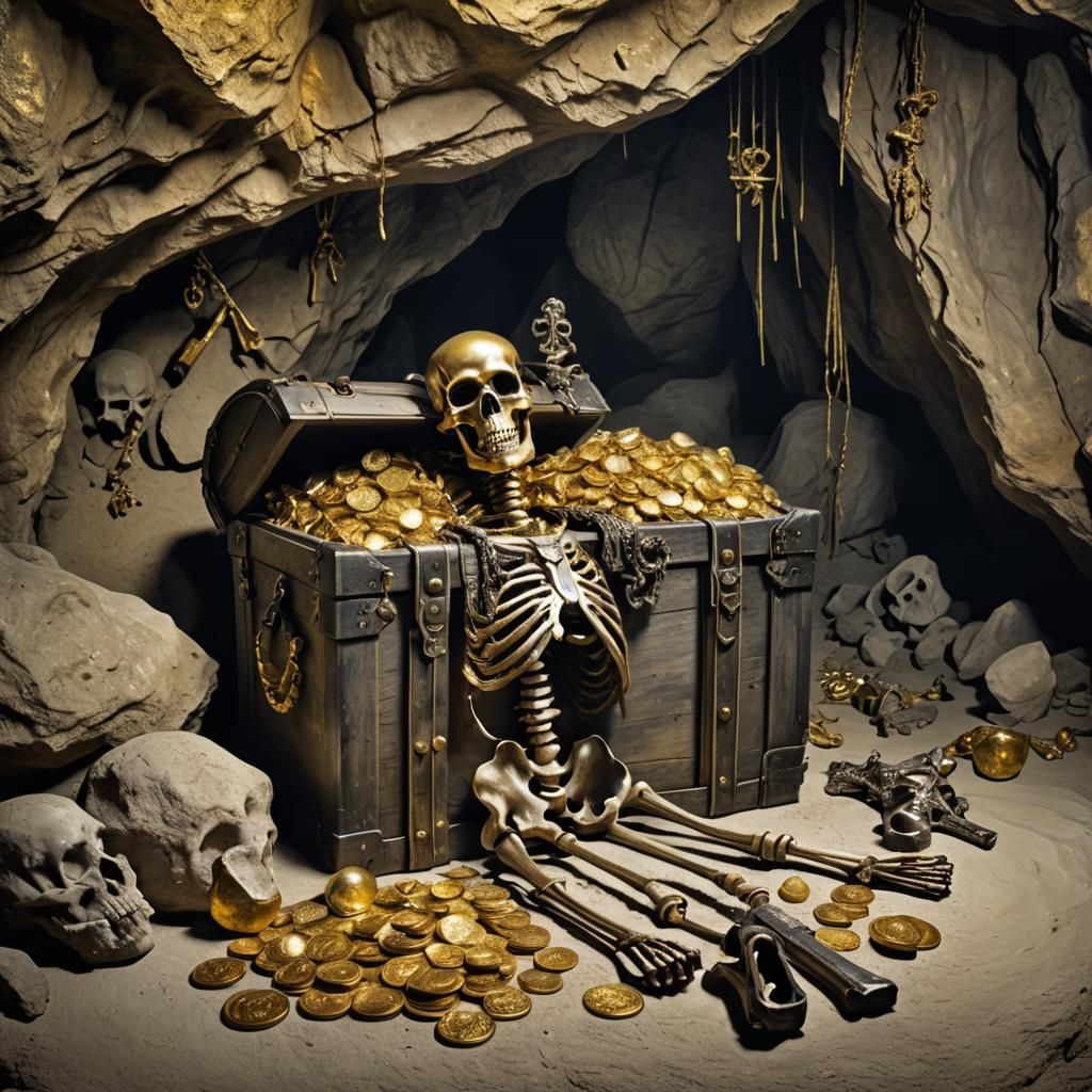 Pirate Skeleton's Treasure Trove in Limestone Cave