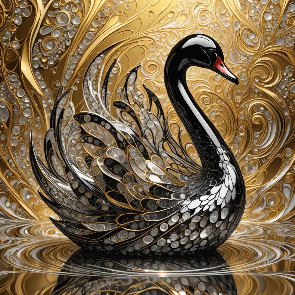 Elegant Swan Glass Sculpture in Fractal Style