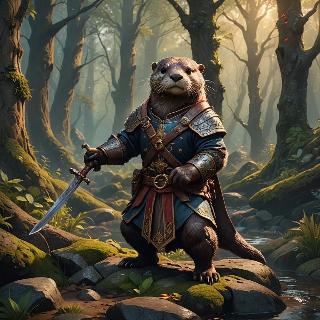 Otter Mercenary in Mystical Forest, Fantasy Art
