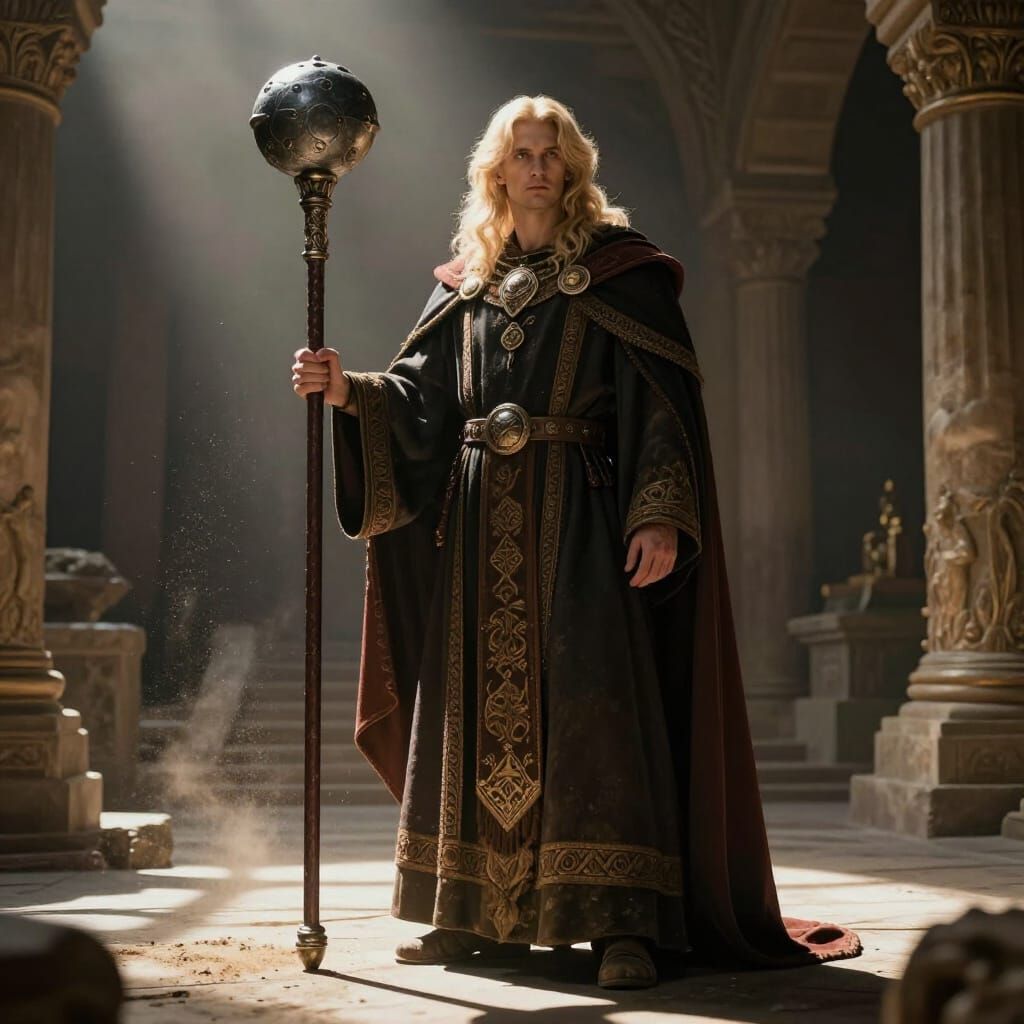 Blonde Warrior Priest in Ornate Robes with Mace