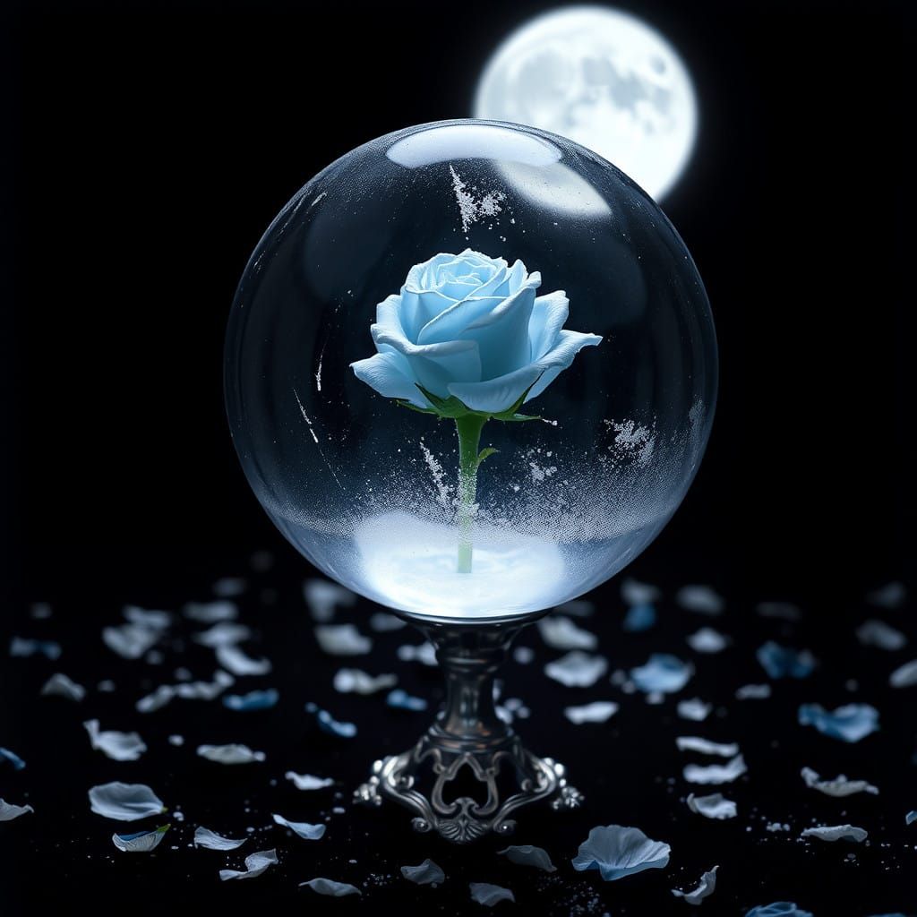 Ethereal Moonlit Rose in Crystal Orb