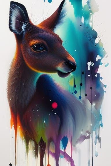 Detailed Kangaroo Portrait in Liquid Ink Style