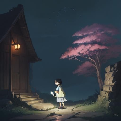 Child with Torchlight in Studio Ghibli Anime Style