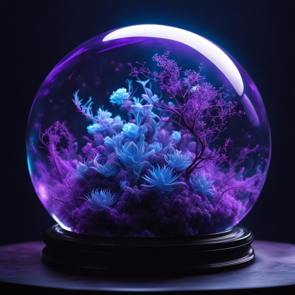 Bioluminescent Terrarium with Cosmic Energy in CGI