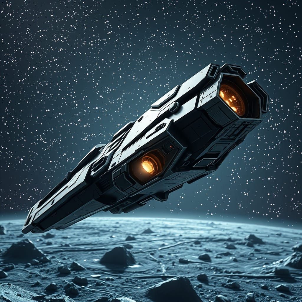 Epic Cyberpunk Spacecraft Descends on a Star-Crusted Planet