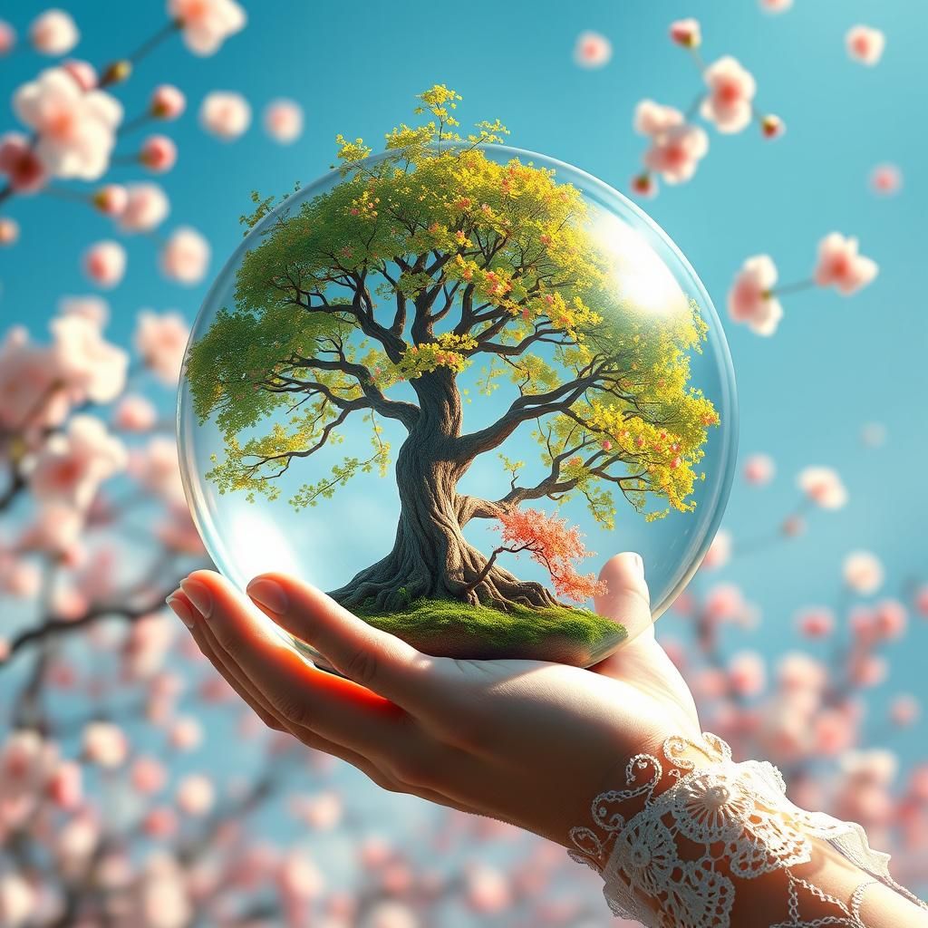 Cherry Blossom Church Tree in Glass Ball