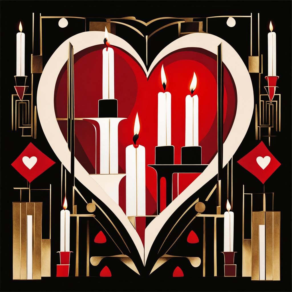 Heart and Candles in Cubist Alcohol-Ink Style