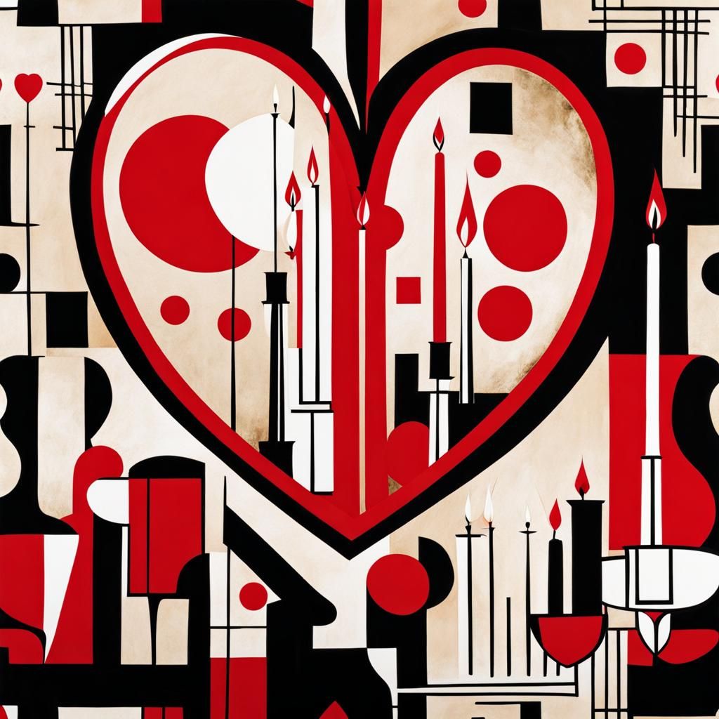 Romantic Double Exposure Heart and Candles, Cubist Art