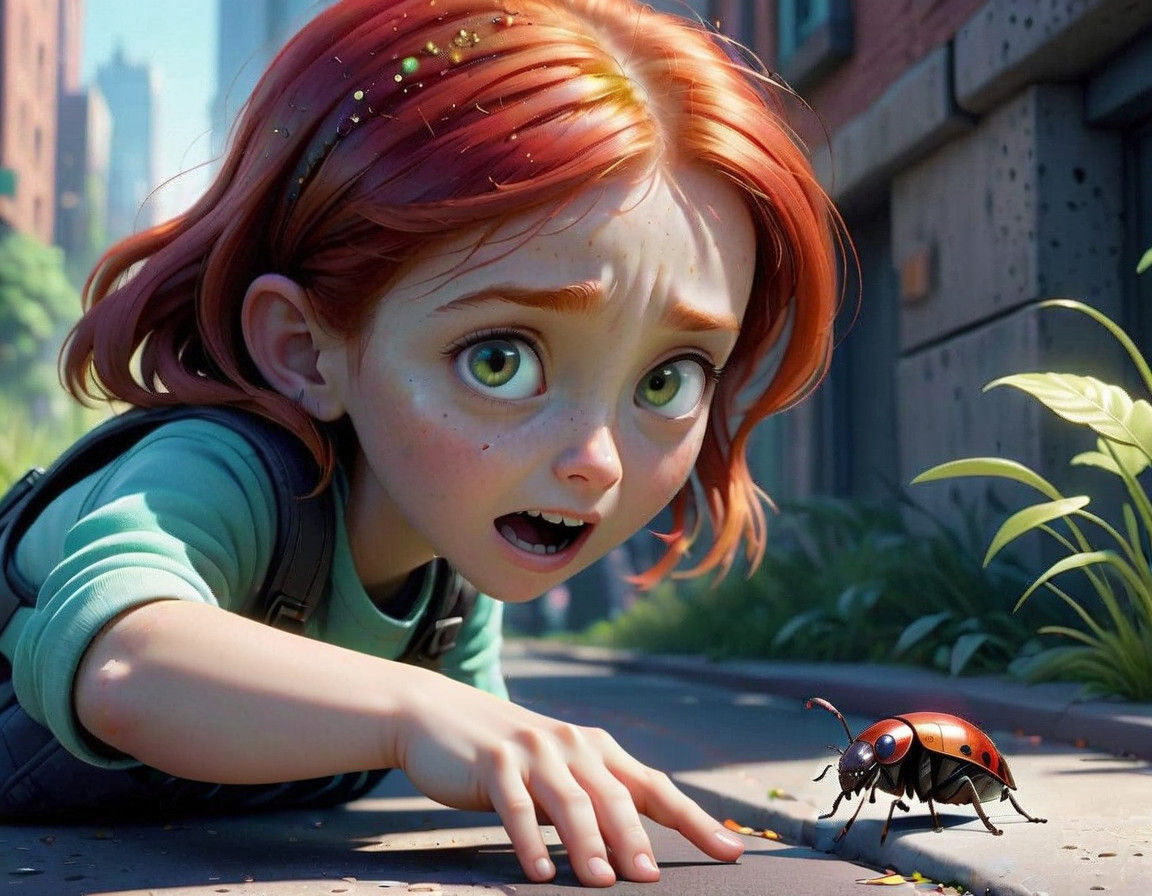 A Curious Girl Touches an Iridescent Bug