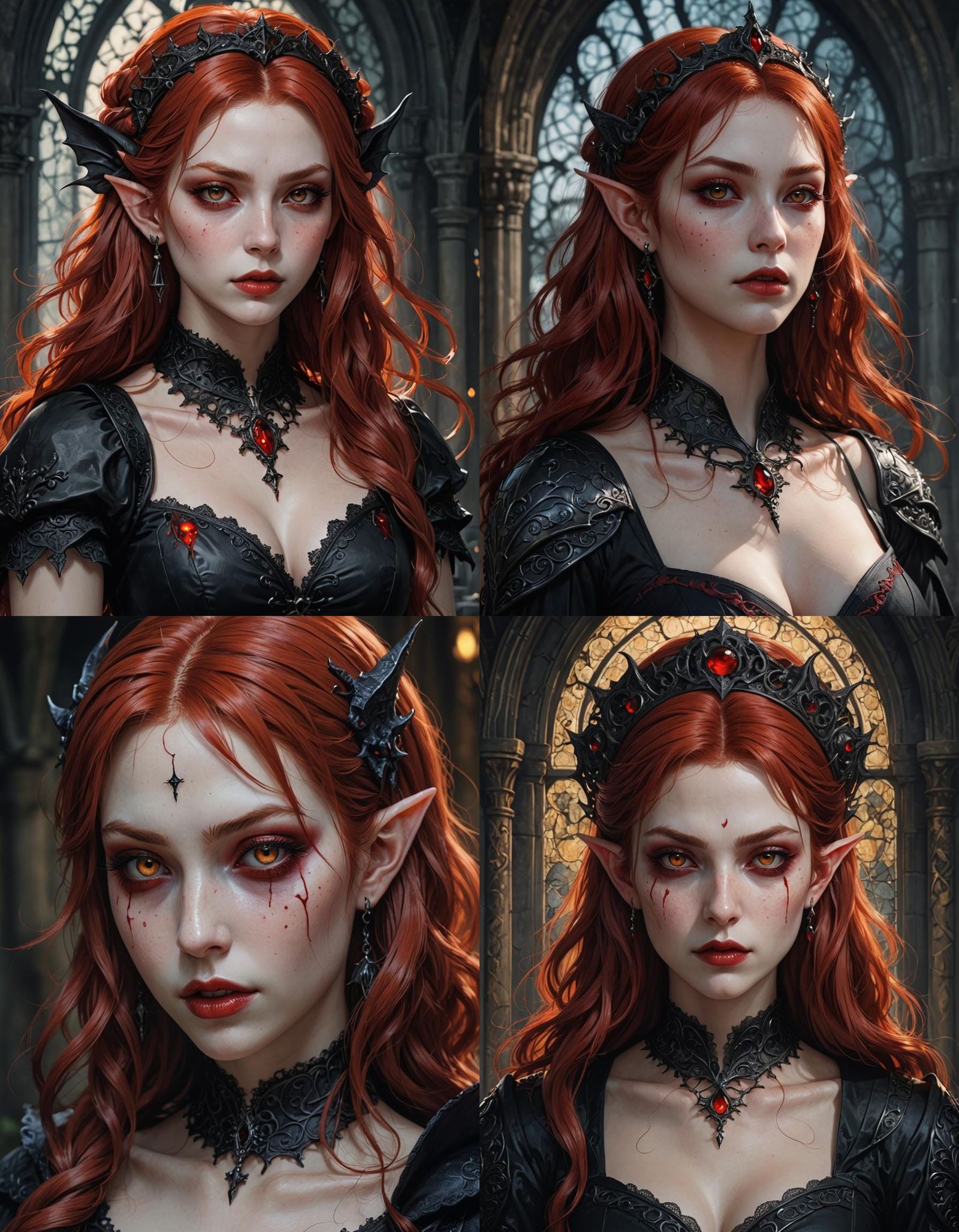 Curvy body, anime, woman, beautiful, red hair, vampire, gothic, elf,vi...