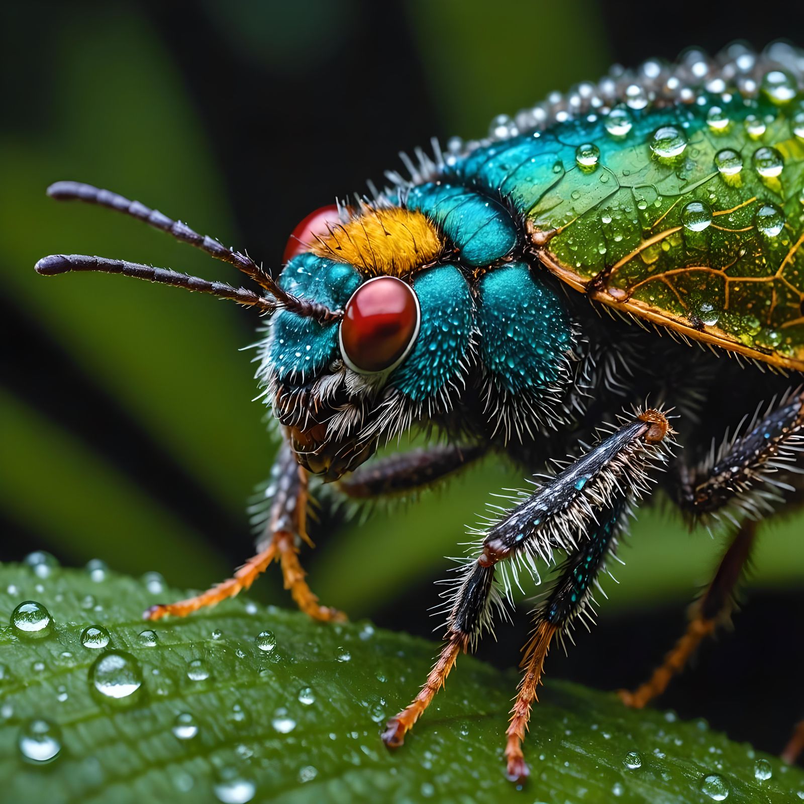 Alien Insect Creature in Lush Rainforest: Macro Photo
