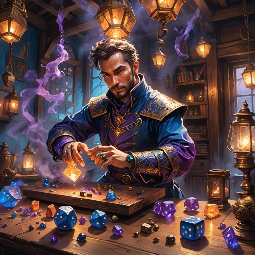 Fantasy Artificer at Table in Vibrant Oil Painting