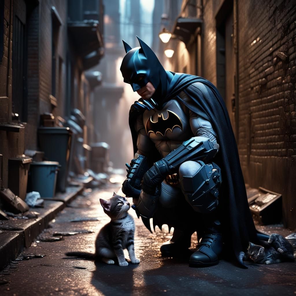 Batman and Kitten in Alley: Photorealistic CGI