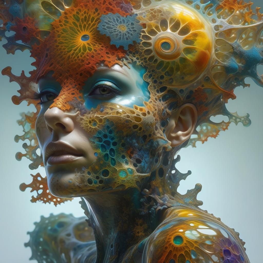 Colorful Fractal Amoeba Woman in Hyperrealism