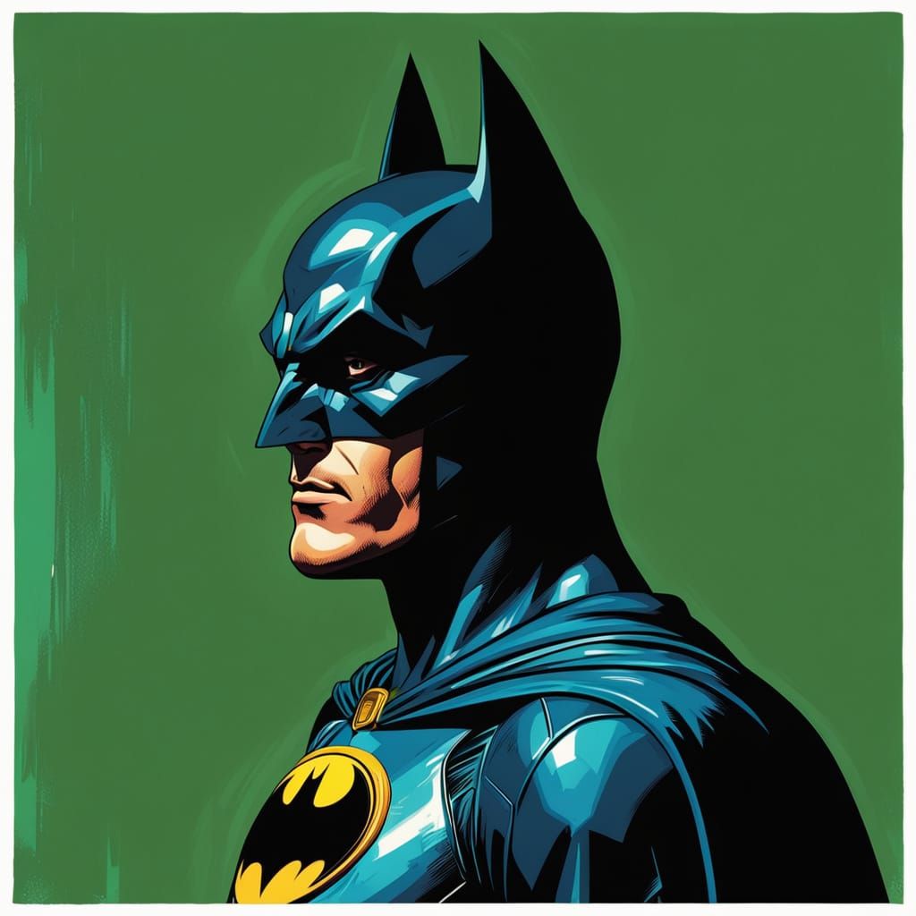 Chiseled Batman Profile in Retro Pop Art Oil Painting